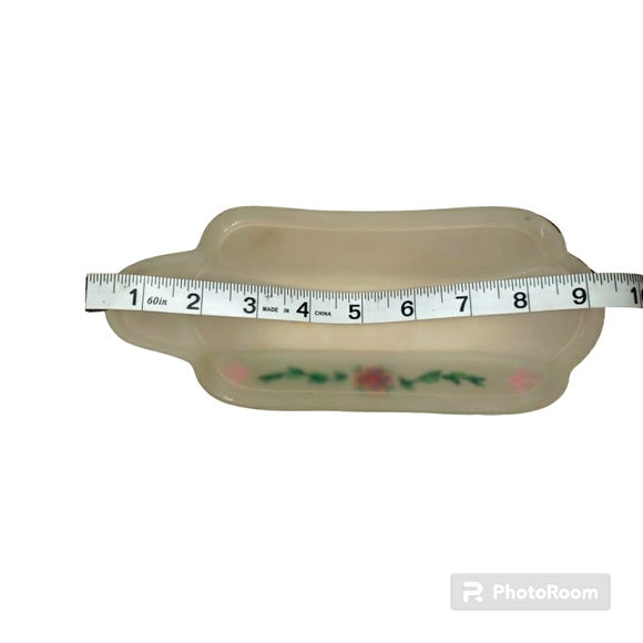 Vintage Frosted Floral Glass Boat Shaped Butter Stick Holder - Picture 8 of 9